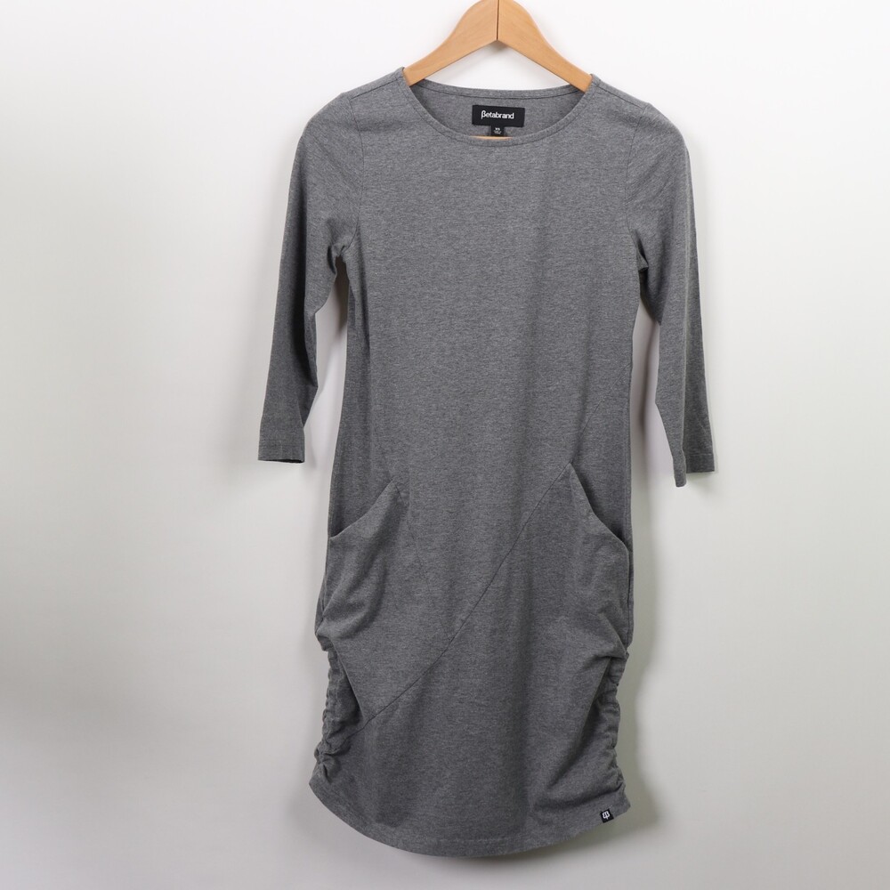 Betabrand 30 Day Travel Knit Dress Gray Ruched 3/4 Sleeve XS - Picture 4 of 11